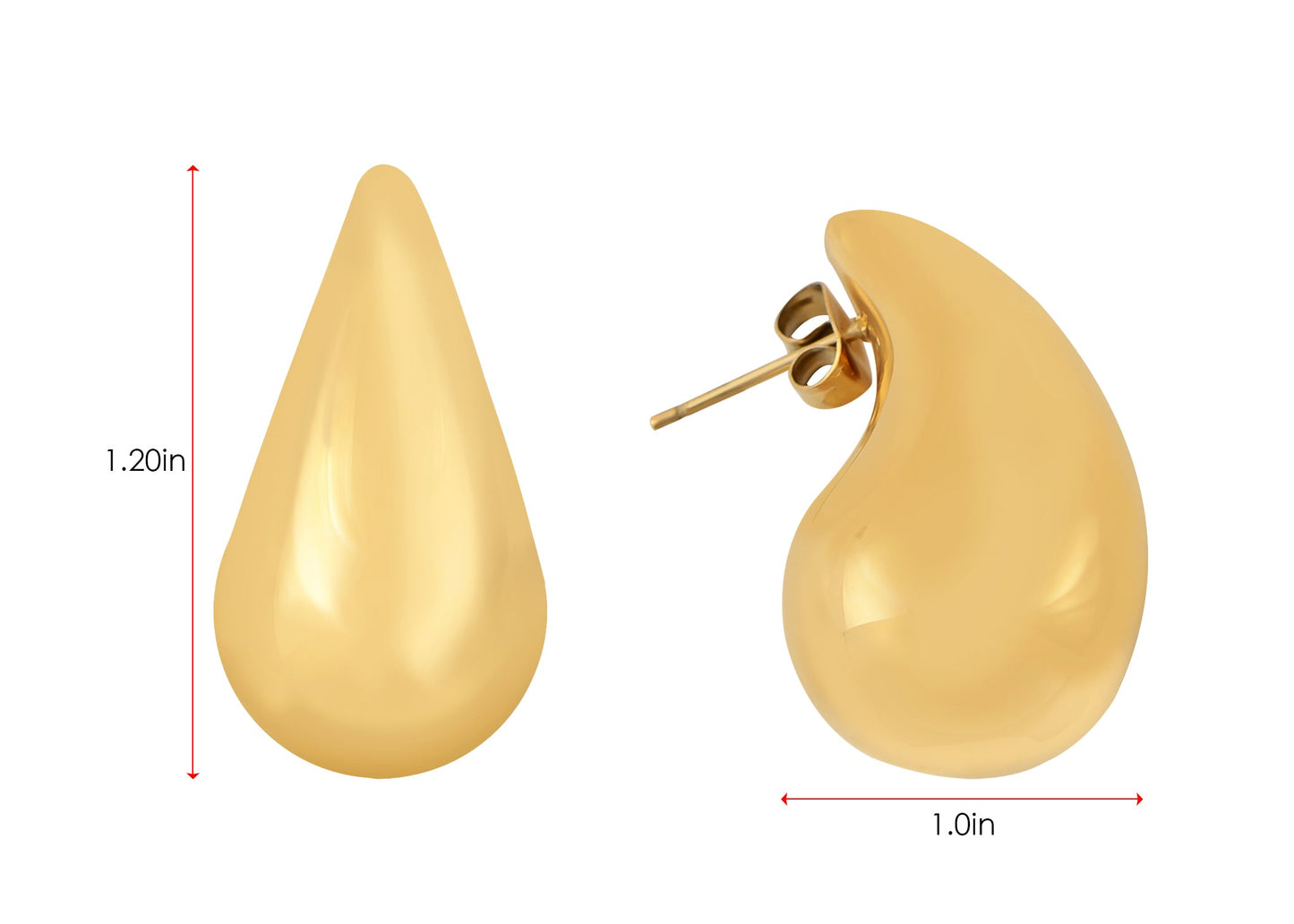 18K Gold Plated Teardrop Chunky Earrings Waterdrop Earrings Lightweight Dupes Earrings