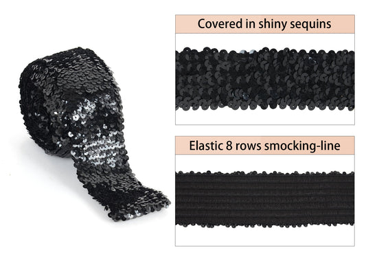 Elastic Sequin Trim, 3 Inch 8 Row Wide Flat Glitter Bling Fabric Paillette Sequin Ribbon, Metallic Sewing DIY Project, 5.5 Yards