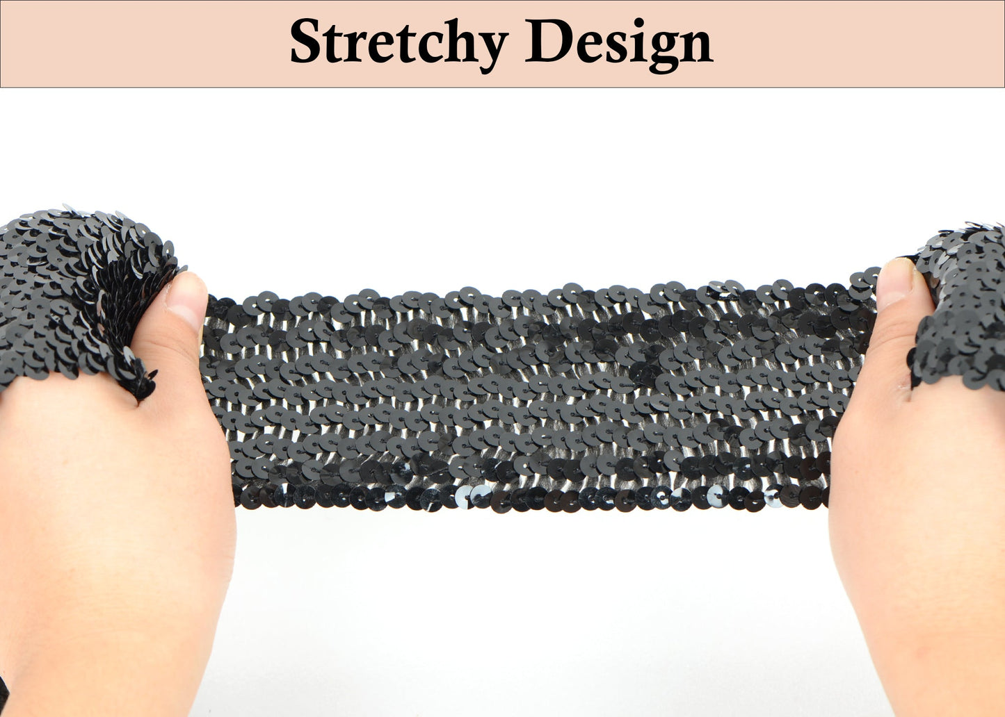 Elastic Sequin Trim, 3 Inch 8 Row Wide Flat Glitter Bling Fabric Paillette Sequin Ribbon, Metallic Sewing DIY Project, 5.5 Yards