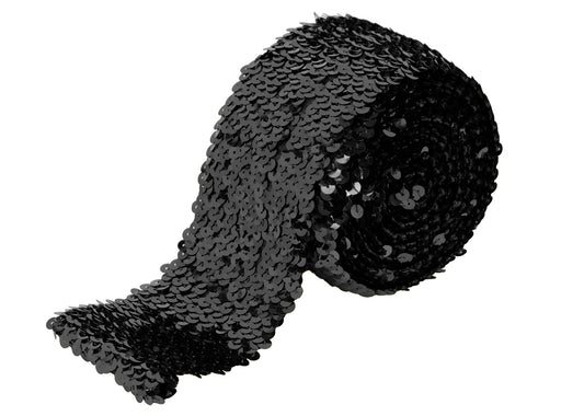 Elastic Sequin Trim, 3 Inch 8 Row Wide Flat Glitter Bling Fabric Paillette Sequin Ribbon, Metallic Sewing DIY Project, 5.5 Yards