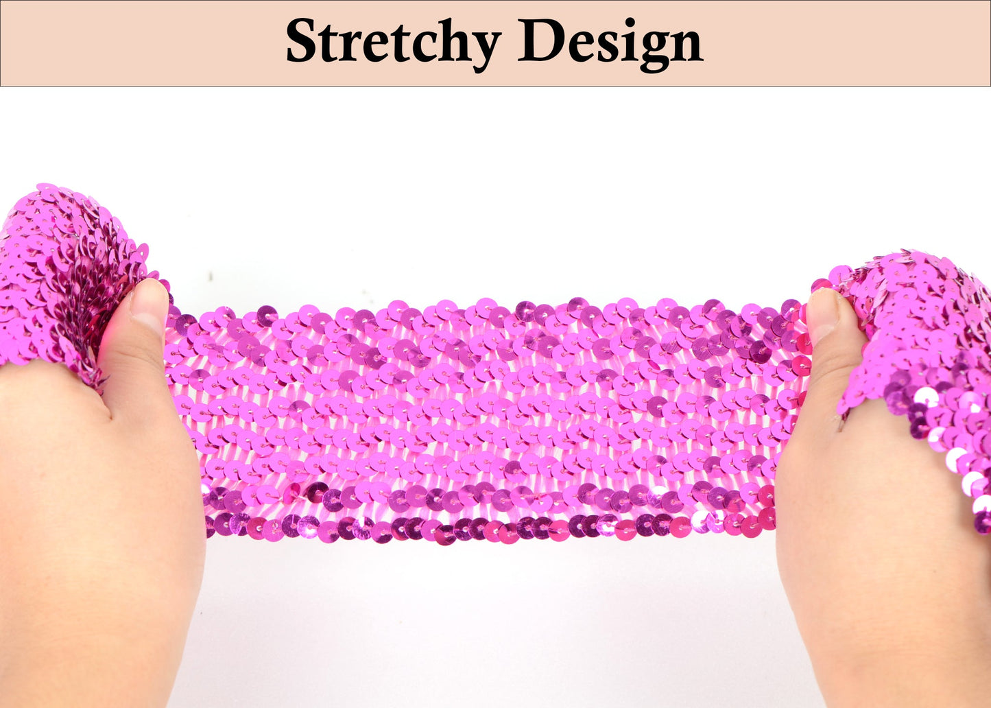 Elastic Sequin Trim, 3 Inch 8 Row Wide Flat Glitter Bling Fabric Paillette Sequin Ribbon, Metallic Sewing DIY Project, 5.5 Yards