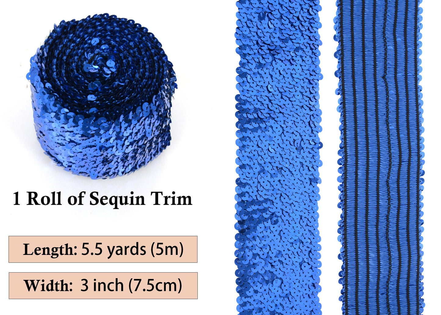 Elastic Sequin Trim, 3 Inch 8 Row Wide Flat Glitter Bling Fabric Paillette Sequin Ribbon, Metallic Sewing DIY Project, 5.5 Yards