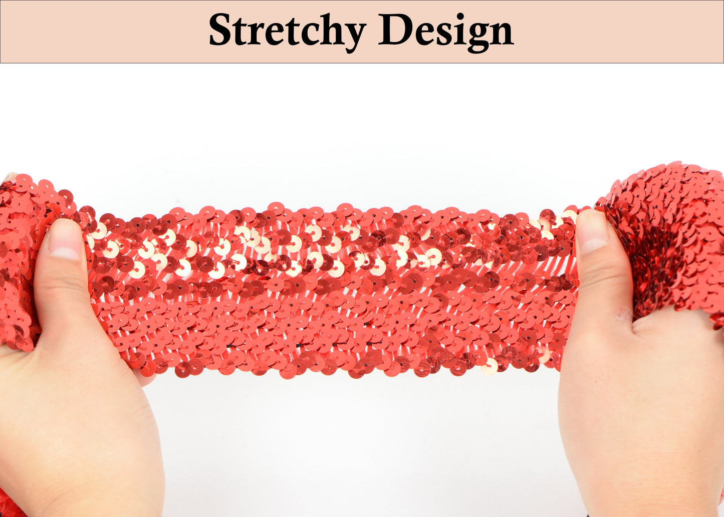 Elastic Sequin Trim, 3 Inch 8 Row Wide Flat Glitter Bling Fabric Paillette Sequin Ribbon, Metallic Sewing DIY Project, 5.5 Yards