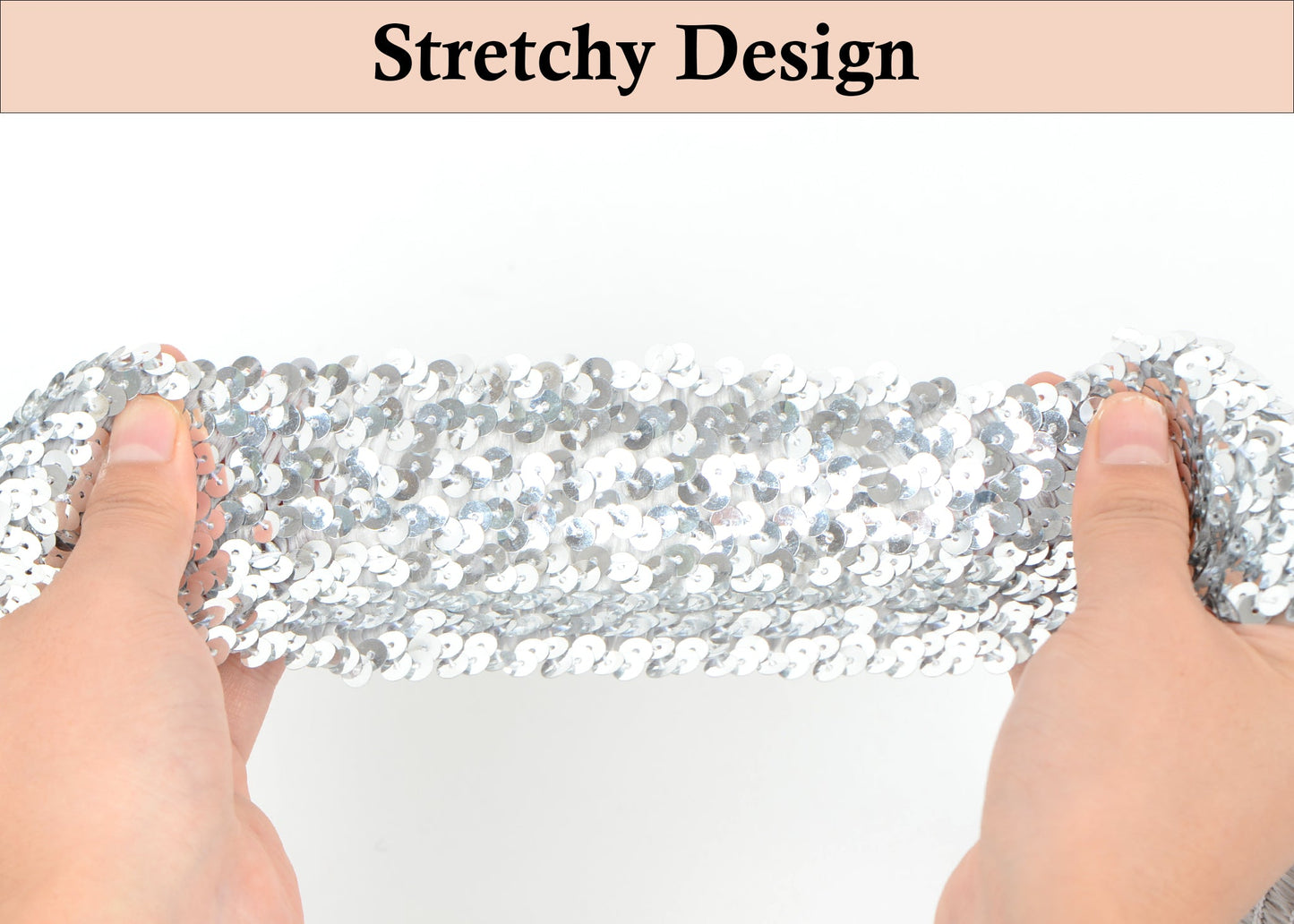 Elastic Sequin Trim, 3 Inch 8 Row Wide Flat Glitter Bling Fabric Paillette Sequin Ribbon, Metallic Sewing DIY Project, 5.5 Yards