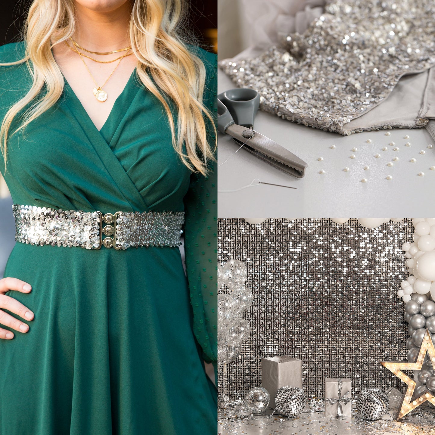 Elastic Sequin Trim, 1.9 Inch 5 Row Flat Glitter Paillette Sequin Ribbon, Bling Fabric DIY Metallic Stretch Sequin Strip, 11 Yards