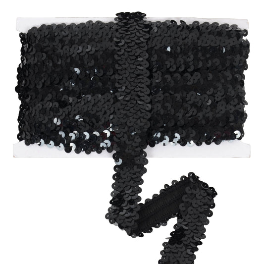 Elastic Sequin Trim, 1.2 Inch 3 Row Flat Glitter Paillette Sequin Ribbon, Metallic Stretch Sequin Strip Sewing DIY Craft, 5 Yards