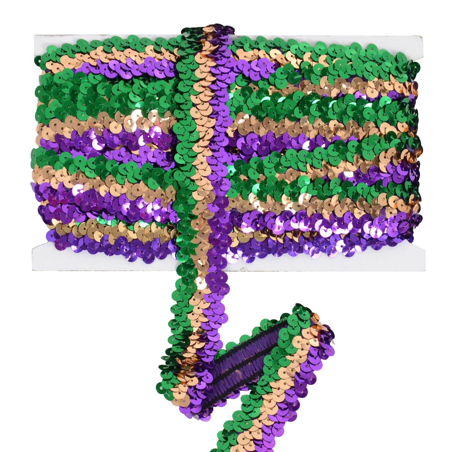 Elastic Sequin Trim, 1.2 Inch 3 Row Flat Glitter Paillette Sequin Ribbon, Metallic Stretch Sequin Strip Sewing DIY Craft, 5 Yards