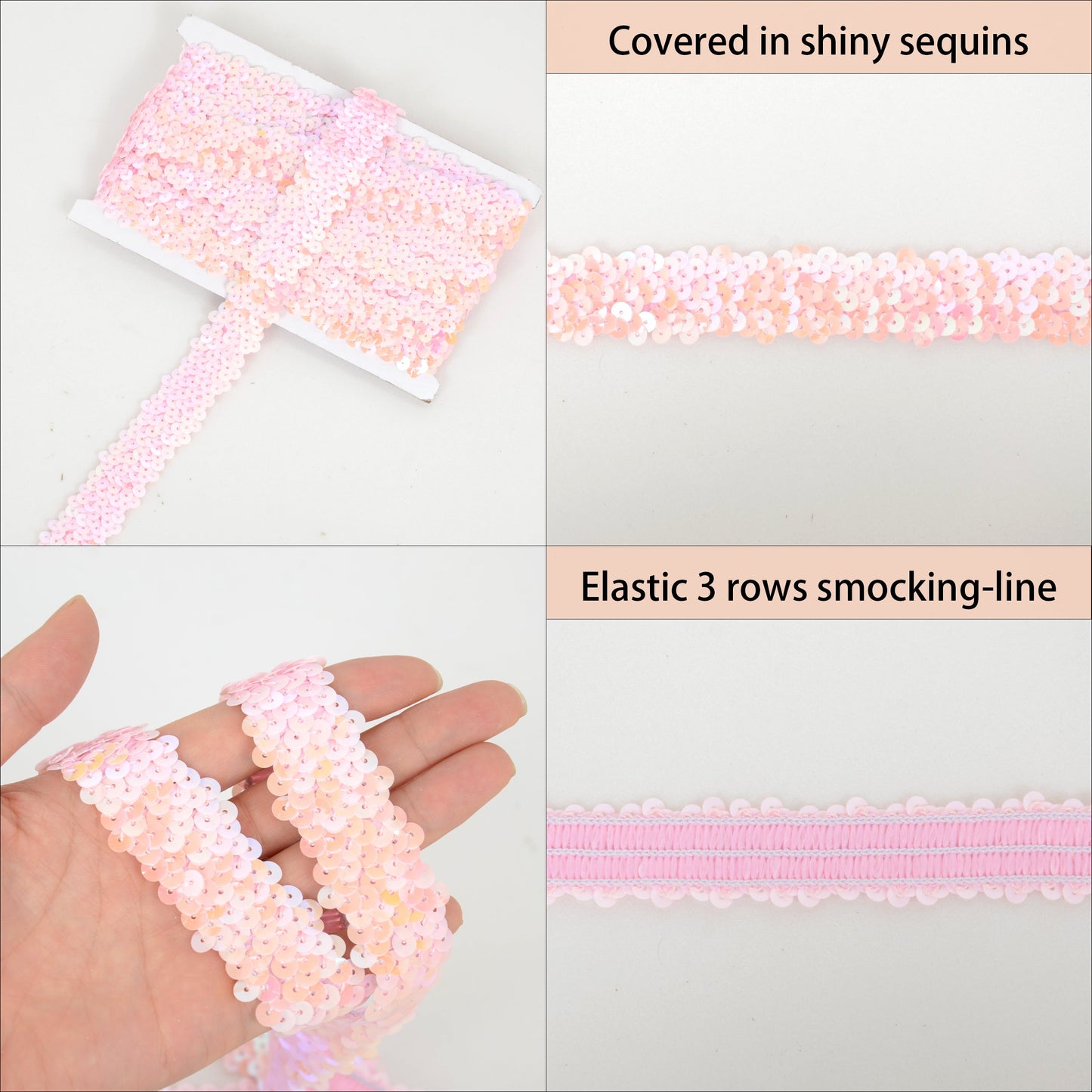 Elastic Sequin Trim, 1.2 Inch 3 Row Flat Glitter Paillette Sequin Ribbon, Metallic Stretch Sequin Strip Sewing DIY Craft, 5 Yards