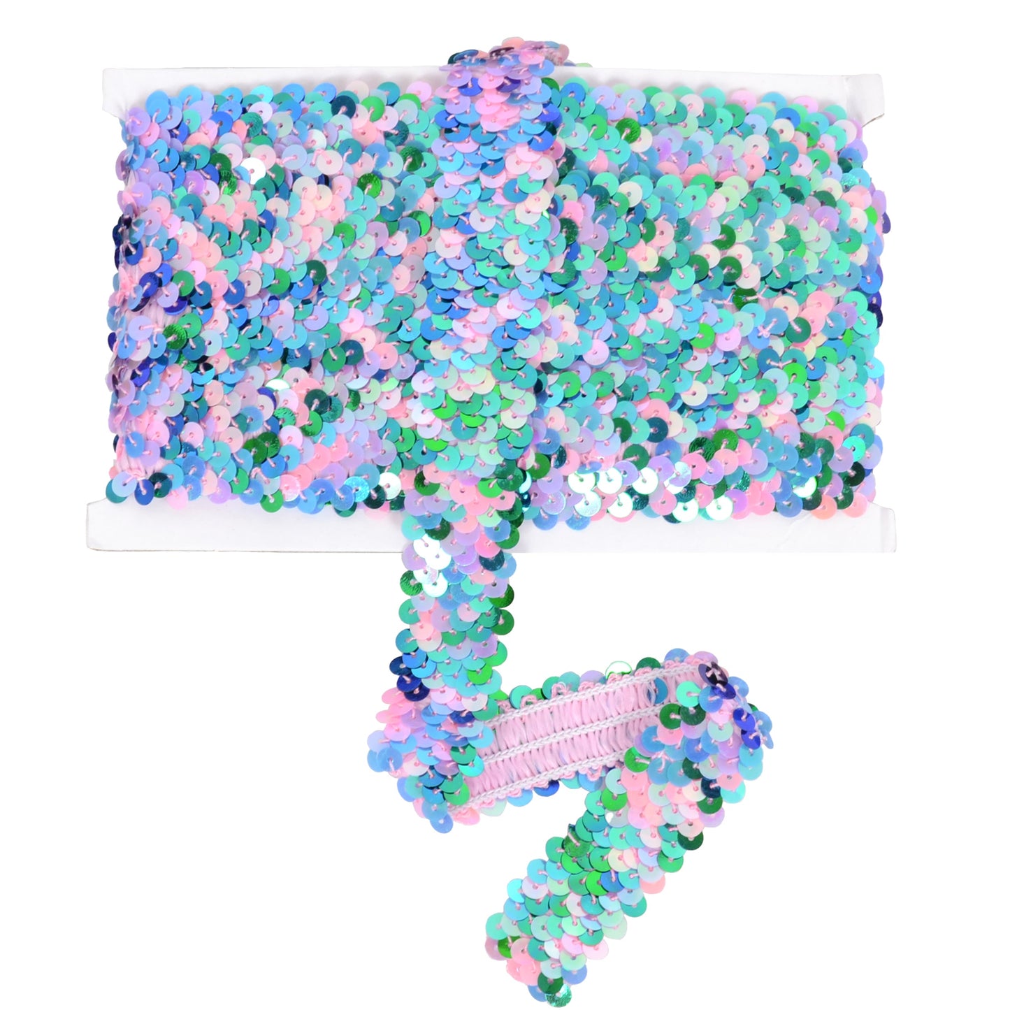 Elastic Sequin Trim, 1.2 Inch 3 Row Multicolored Flat Glitter Paillette Sequin Ribbon, Metallic Stretch Sequin Strip Sewing DIY Craft, 4 Yards