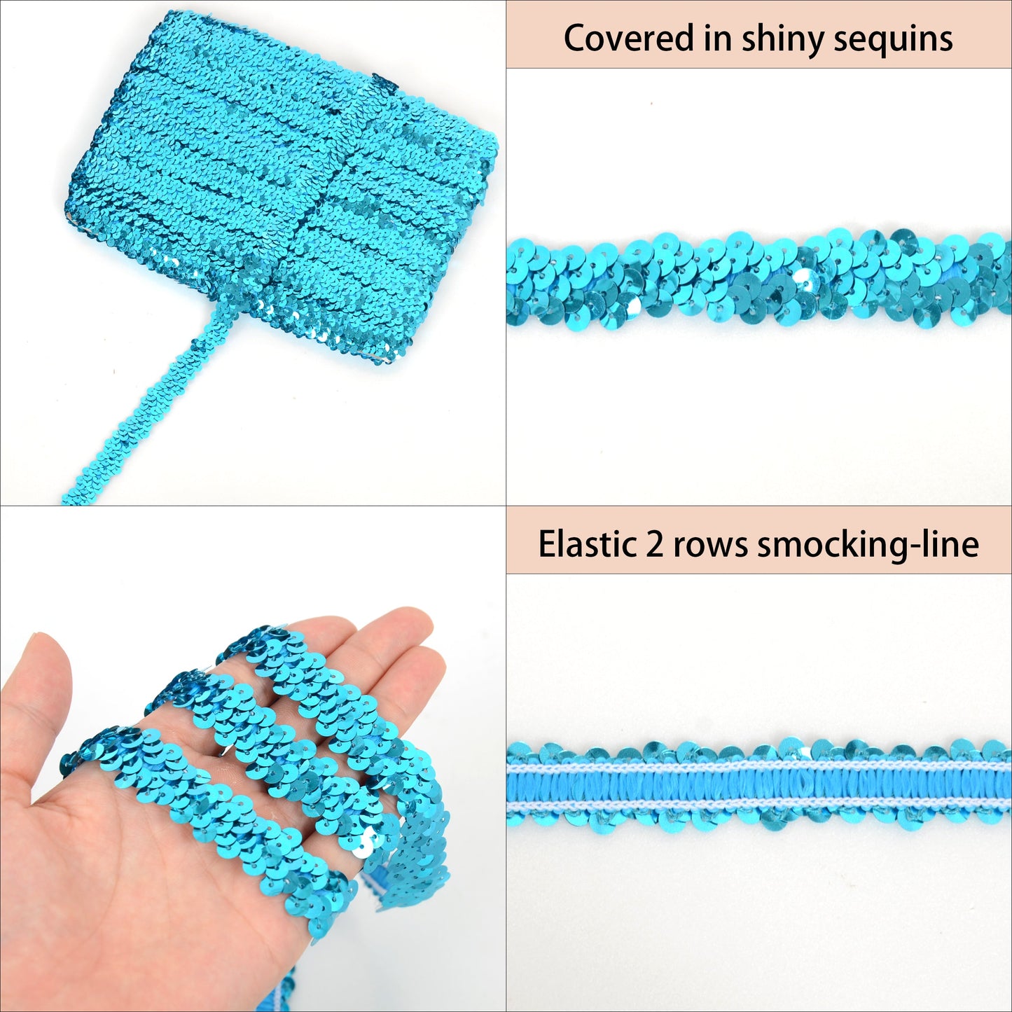 Elastic Sequin Trim, 0.8 Inch 2 Row Flat Glitter Paillette Sequin Ribbon, Metallic Sequin Strip DIY Decorations, 25 Yards