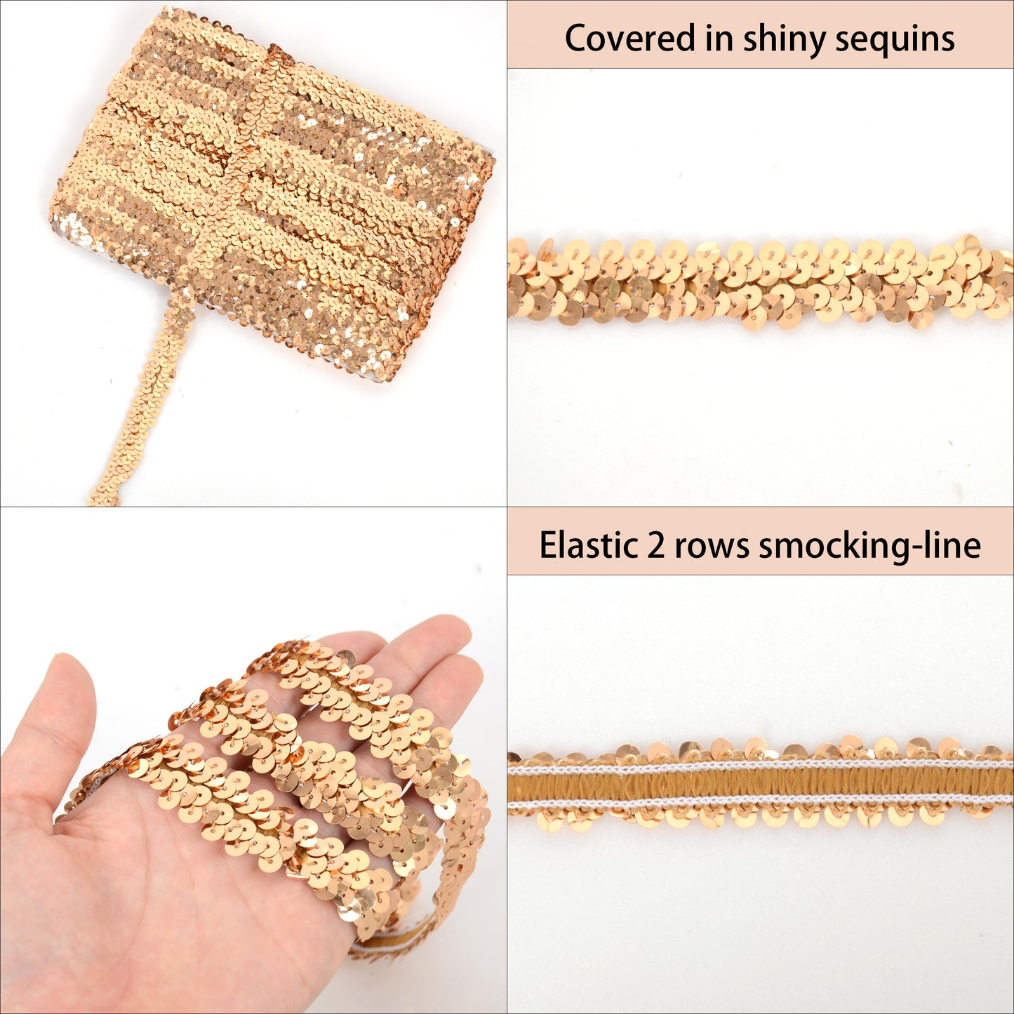 Elastic Sequin Trim, 0.8 Inch 2 Row Flat Glitter Paillette Sequin Ribbon, Metallic Sequin Strip DIY Decorations, 25 Yards