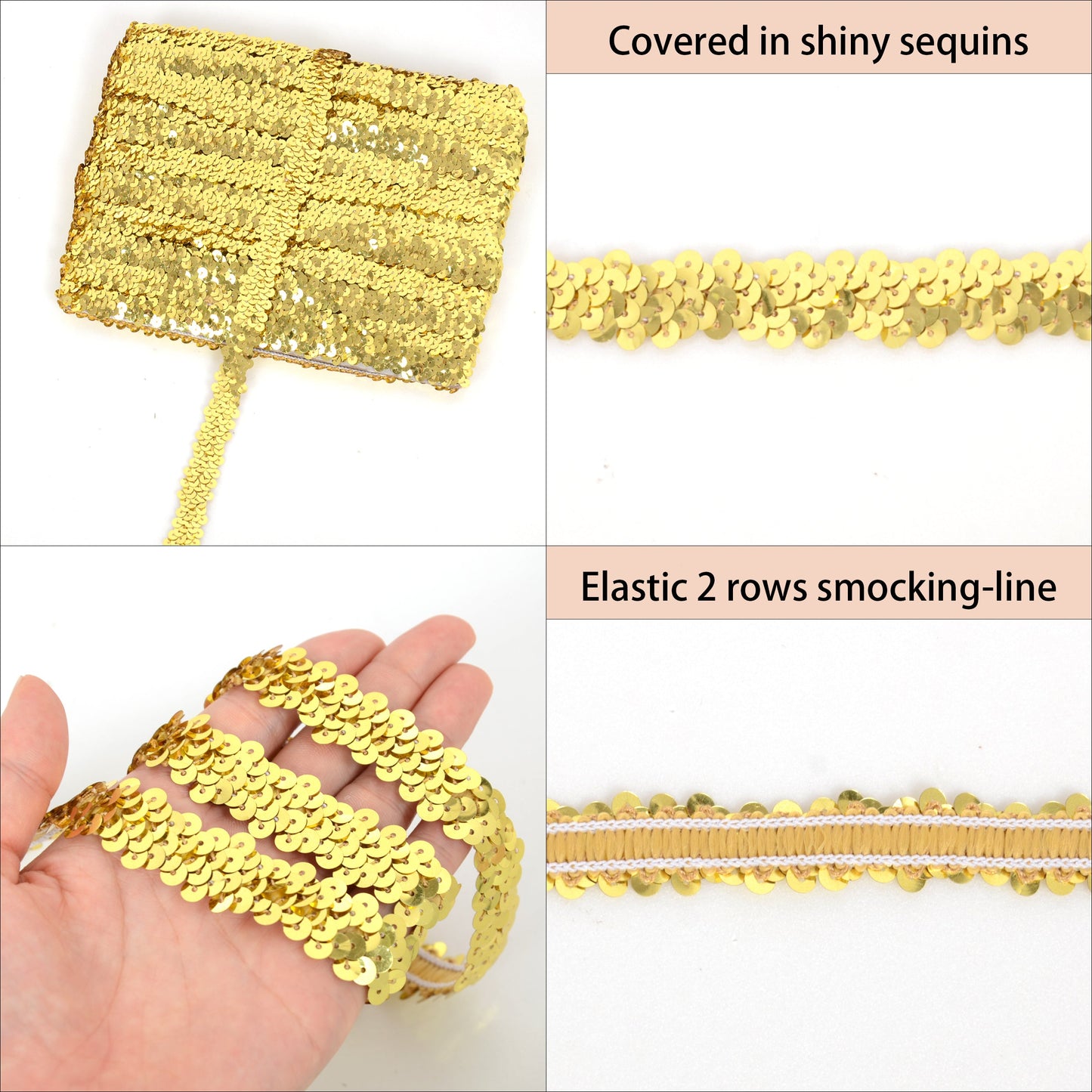 Elastic Sequin Trim, 0.8 Inch 2 Row Flat Glitter Paillette Sequin Ribbon, Metallic Sequin Strip DIY Decorations, 25 Yards