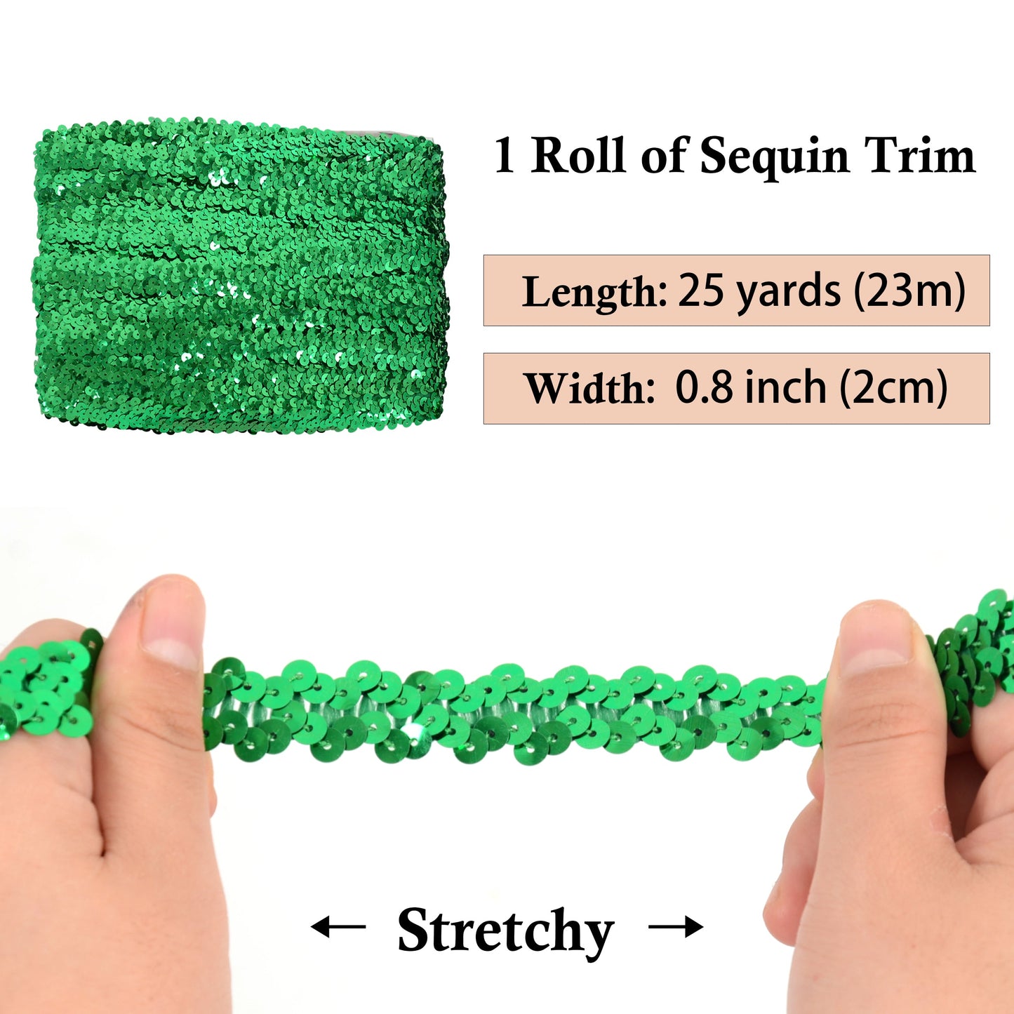 Elastic Sequin Trim, 0.8 Inch 2 Row Flat Glitter Paillette Sequin Ribbon, Metallic Sequin Strip DIY Decorations, 25 Yards