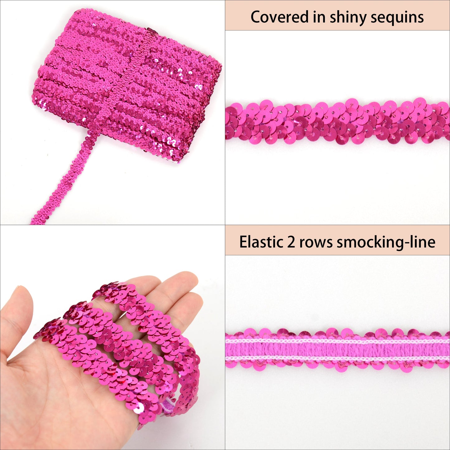 Elastic Sequin Trim, 0.8 Inch 2 Row Flat Glitter Paillette Sequin Ribbon, Metallic Sequin Strip DIY Decorations, 25 Yards