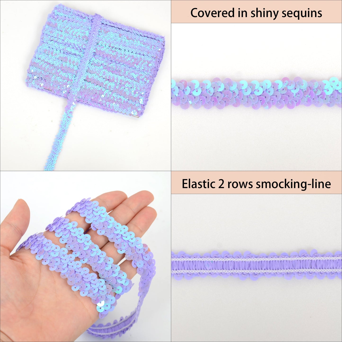 Elastic Sequin Trim, 0.8 Inch 2 Row Flat Glitter Paillette Sequin Ribbon, Metallic Sequin Strip DIY Decorations, 25 Yards