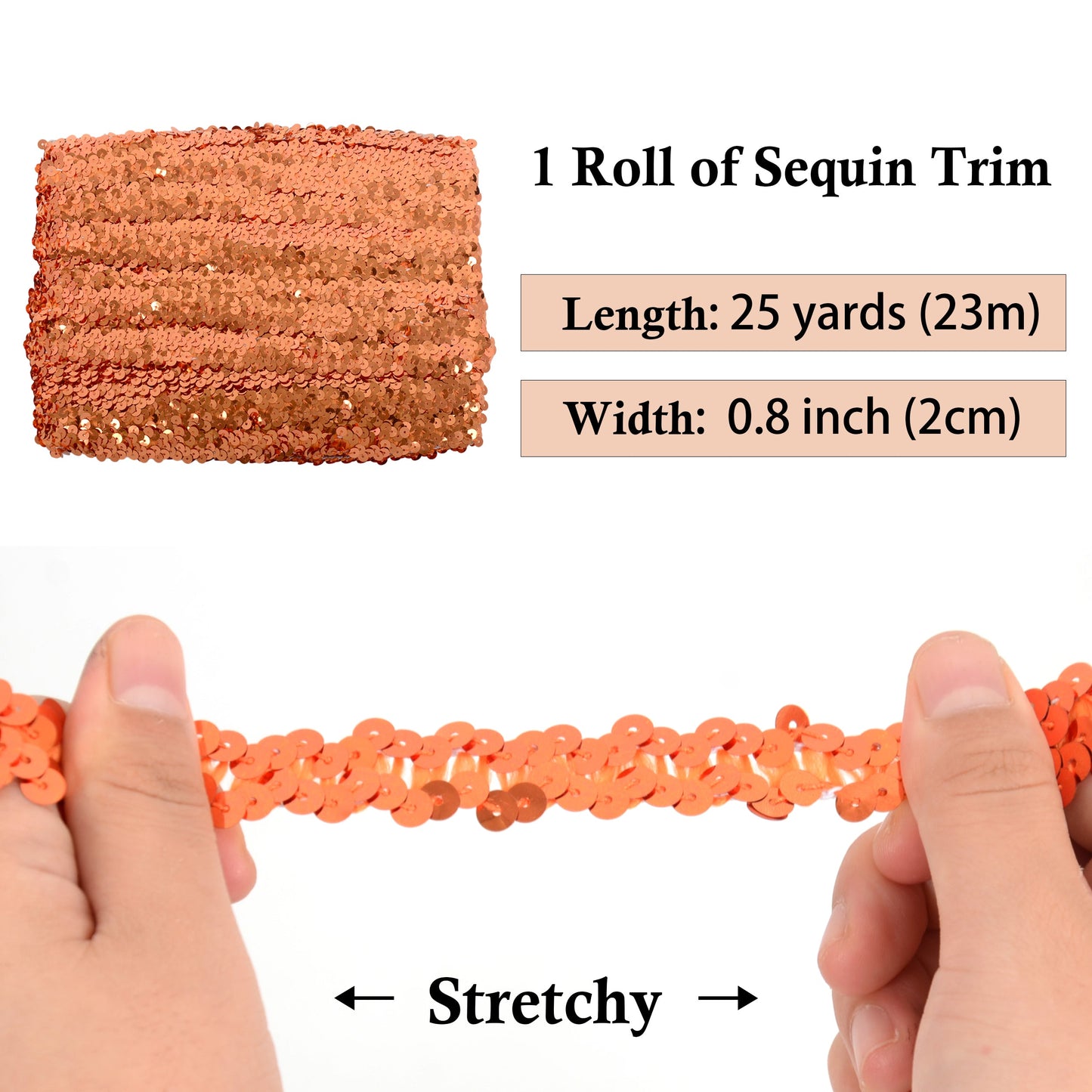 Elastic Sequin Trim, 0.8 Inch 2 Row Flat Glitter Paillette Sequin Ribbon, Metallic Sequin Strip DIY Decorations, 25 Yards