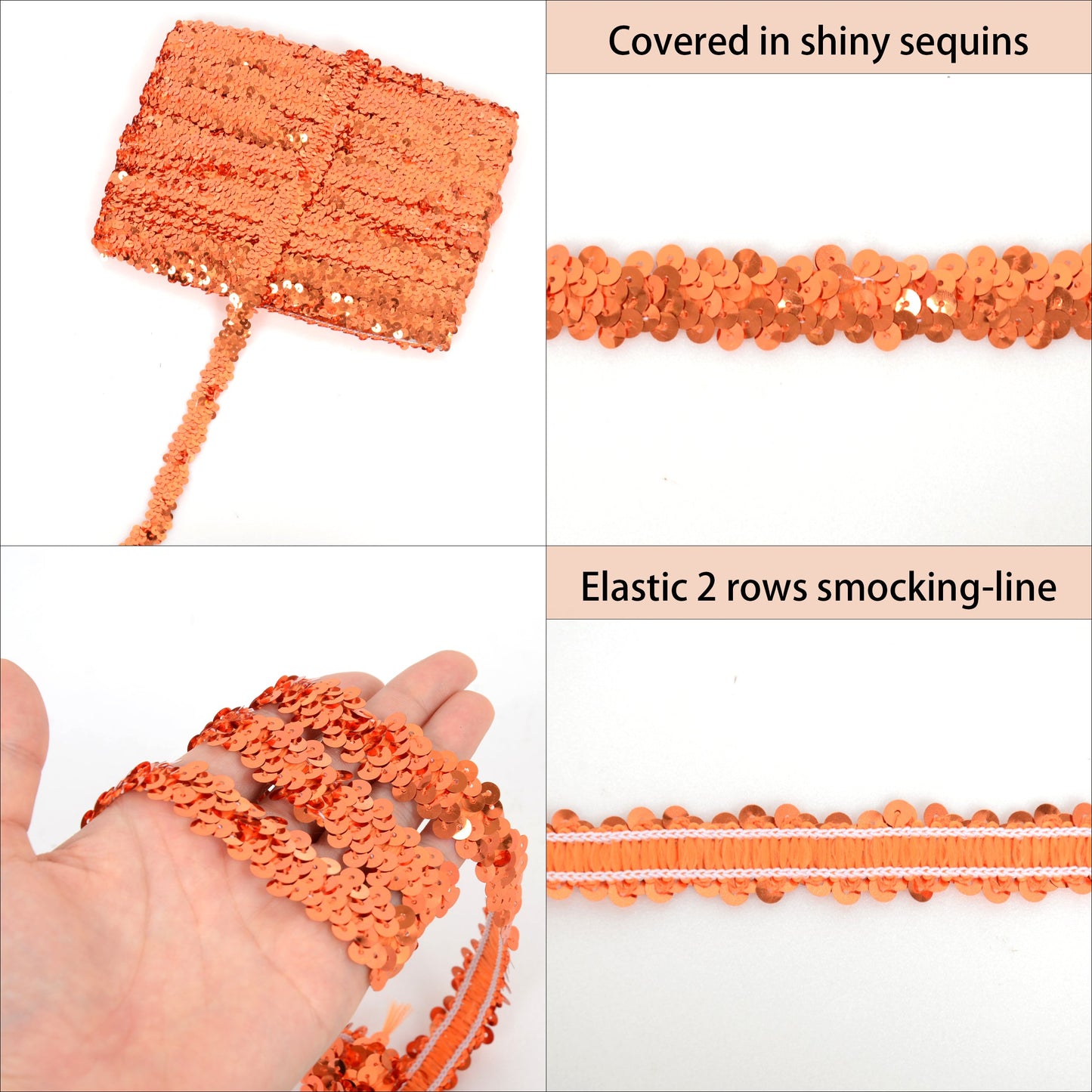 Elastic Sequin Trim, 0.8 Inch 2 Row Flat Glitter Paillette Sequin Ribbon, Metallic Sequin Strip DIY Decorations, 25 Yards