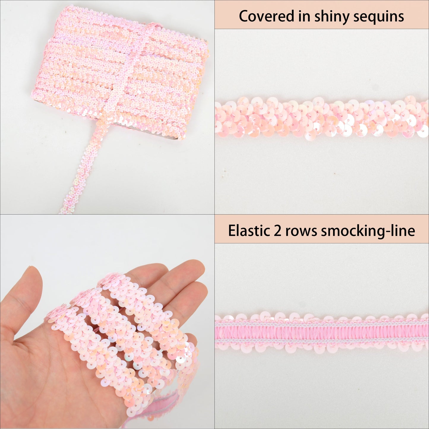 Elastic Sequin Trim, 0.8 Inch 2 Row Flat Glitter Paillette Sequin Ribbon, Metallic Sequin Strip DIY Decorations, 25 Yards