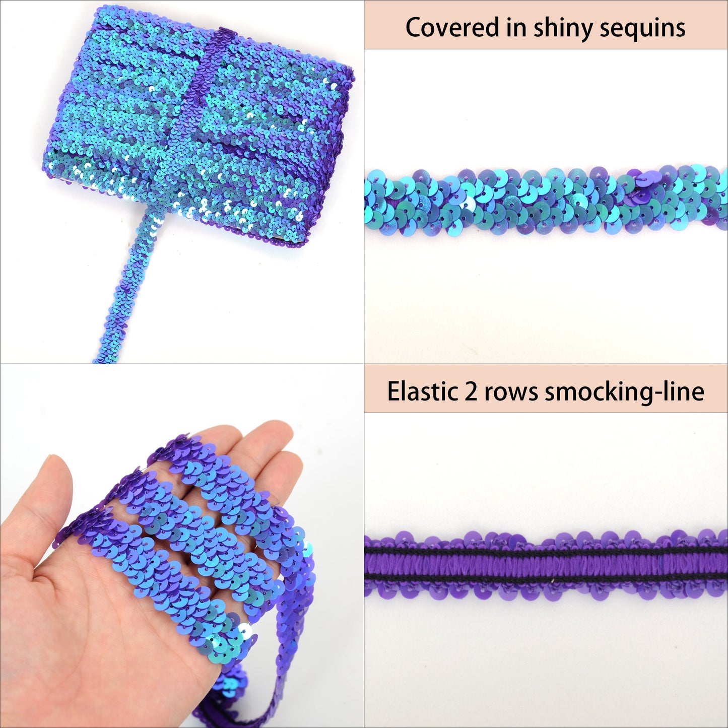 Elastic Sequin Trim, 0.8 Inch 2 Row Flat Glitter Paillette Sequin Ribbon, Metallic Sequin Strip DIY Decorations, 25 Yards