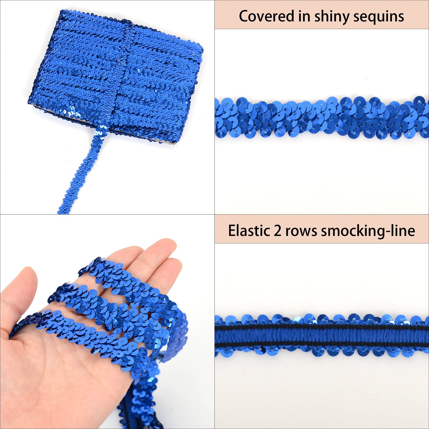 Elastic Sequin Trim, 0.8 Inch 2 Row Flat Glitter Paillette Sequin Ribbon, Metallic Sequin Strip DIY Decorations, 25 Yards