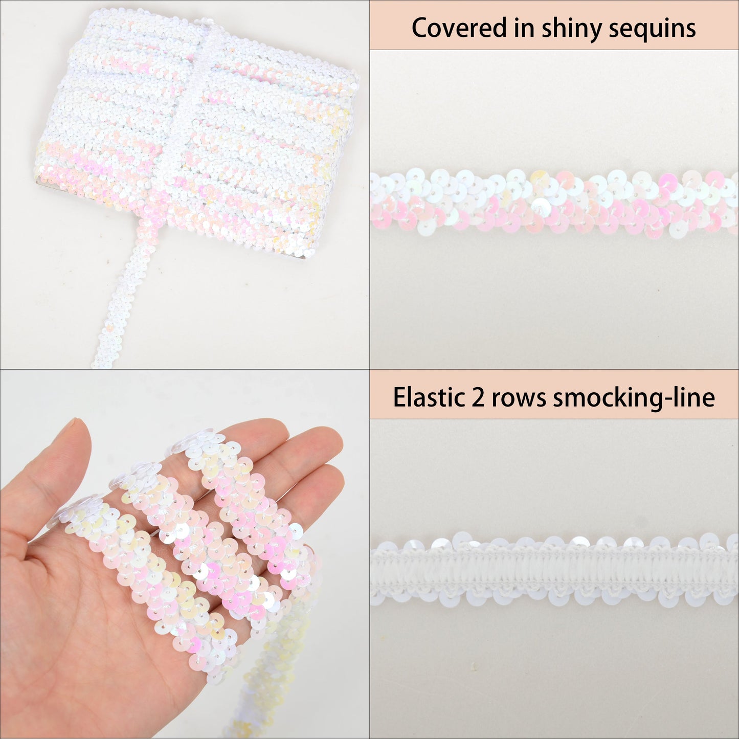 Elastic Sequin Trim, 0.8 Inch 2 Row Flat Glitter Paillette Sequin Ribbon, Metallic Sequin Strip DIY Decorations, 25 Yards