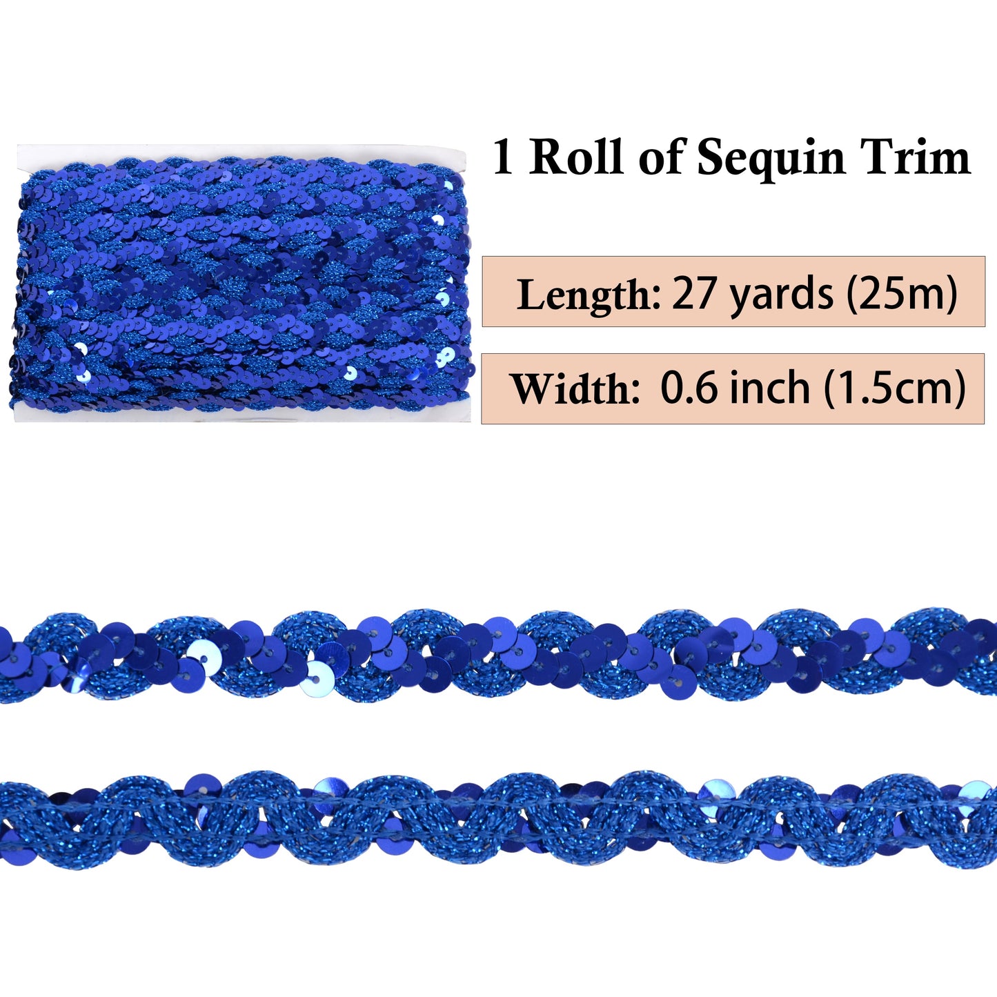 Sequin Braid Trim, 0.6 Inch Wave Sequin Strip, Glitter Metallic Paillette Sequin Ribbon, DIY Sewing Embellishment, 27 Yards