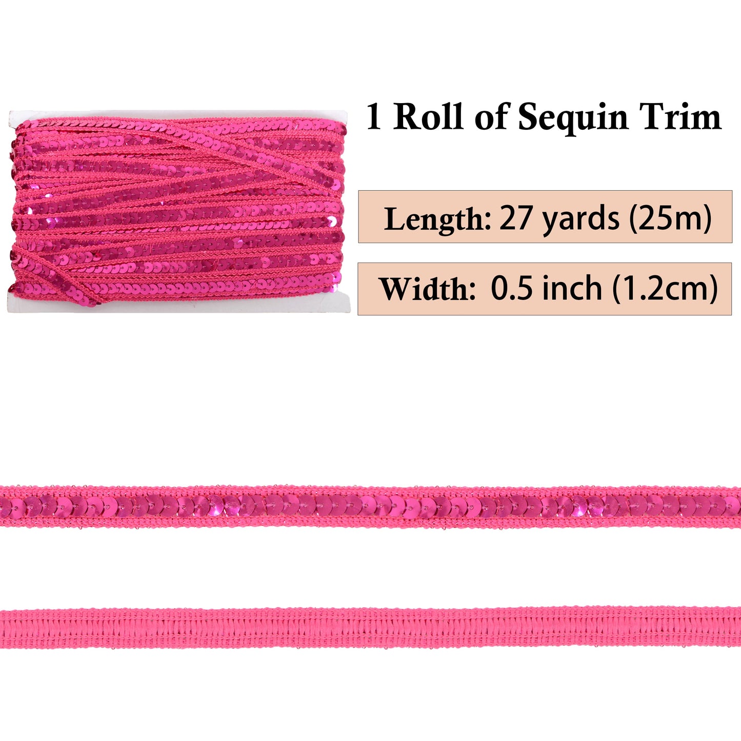 Sequin Trim, 0.5 Inch Flat Glitter Sequin Ribbon, Sparkle Metallic Sequin Strip, Bling Fabric DIY Sewing Embellishment, 27 Yards