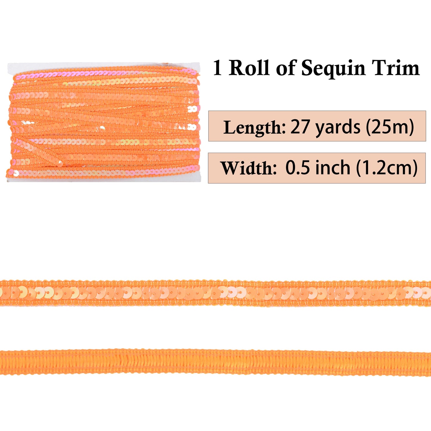 Sequin Trim, 0.5 Inch Flat Glitter Sequin Ribbon, Sparkle Metallic Sequin Strip, Bling Fabric DIY Sewing Embellishment, 27 Yards