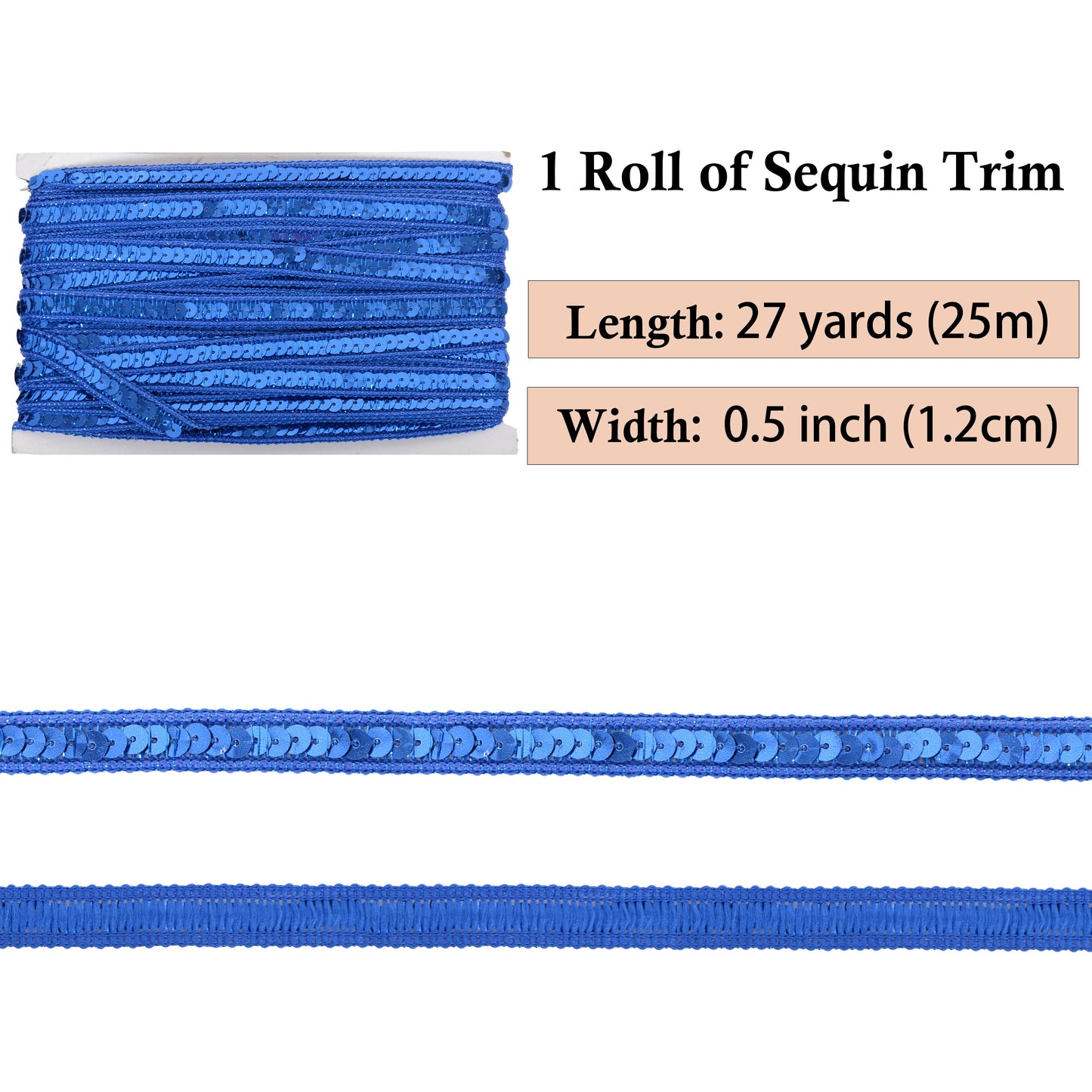 Sequin Trim, 0.5 Inch Flat Glitter Sequin Ribbon, Sparkle Metallic Sequin Strip, Bling Fabric DIY Sewing Embellishment, 27 Yards