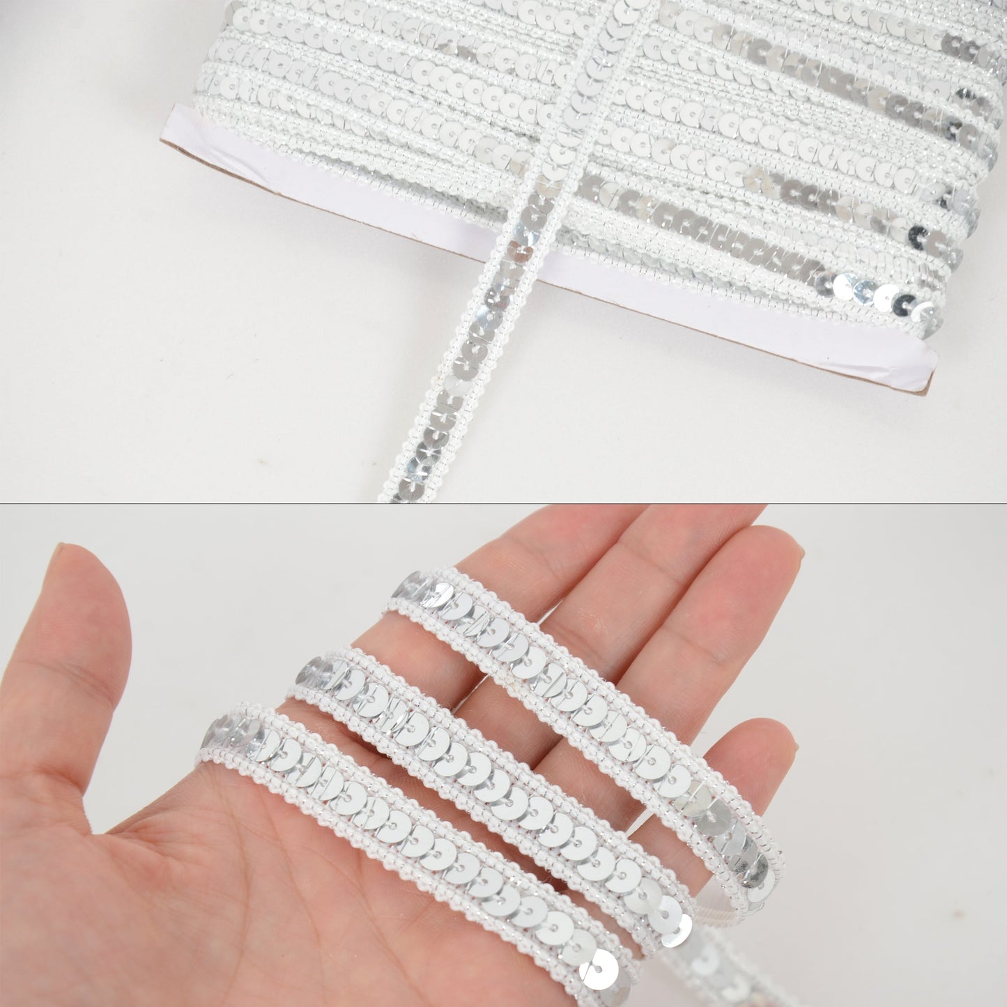 Sequin Trim, 0.5 Inch Flat Glitter Sequin Ribbon, Sparkle Metallic Sequin Strip, Bling Fabric DIY Sewing Embellishment, 27 Yards