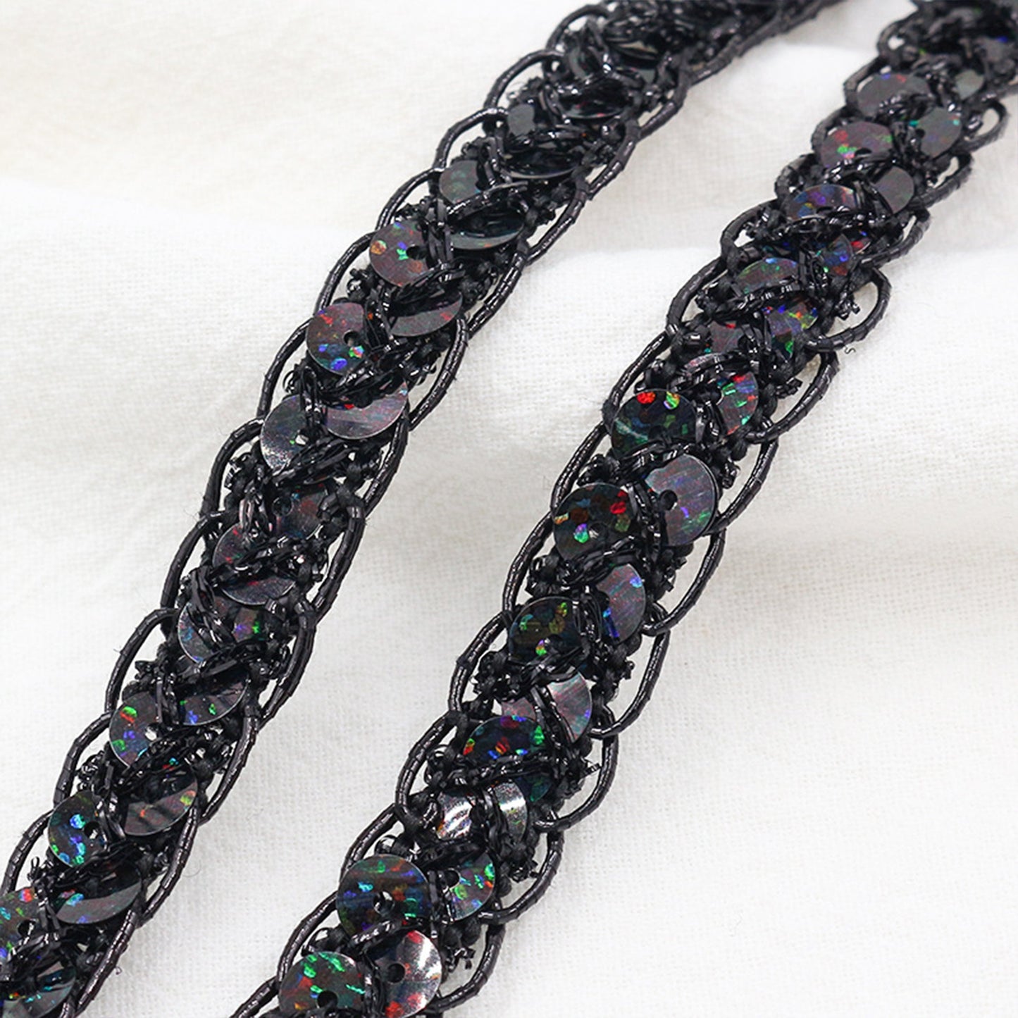 Sequin Braid Cord Trim, 0.4 Inch Glitter Laser Sequin Strip, Sewing Sequin Ribbon for DIY Crafts Party Decorations, 13 Yards