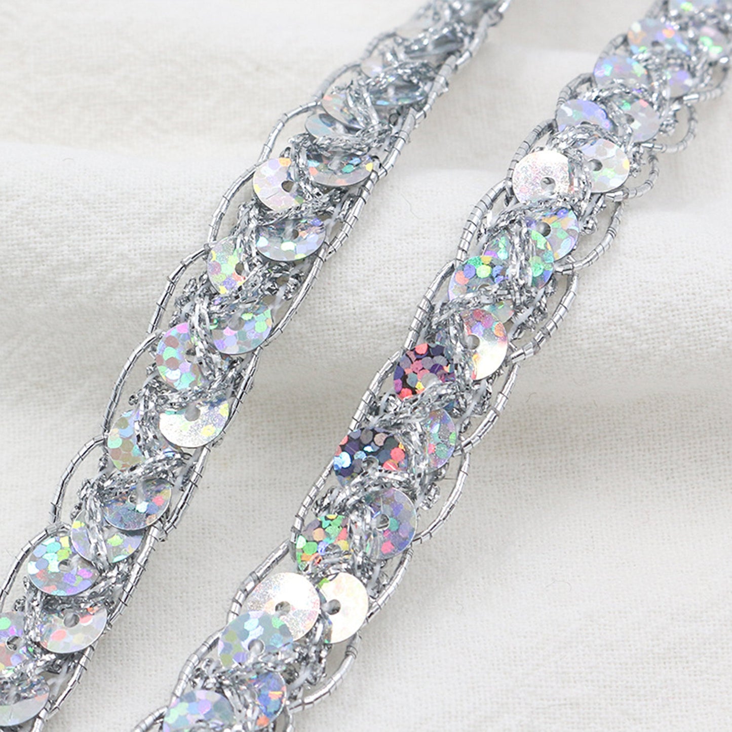 Sequin Braid Cord Trim, 0.4 Inch Glitter Laser Sequin Strip, Sewing Sequin Ribbon for DIY Crafts Party Decorations, 13 Yards