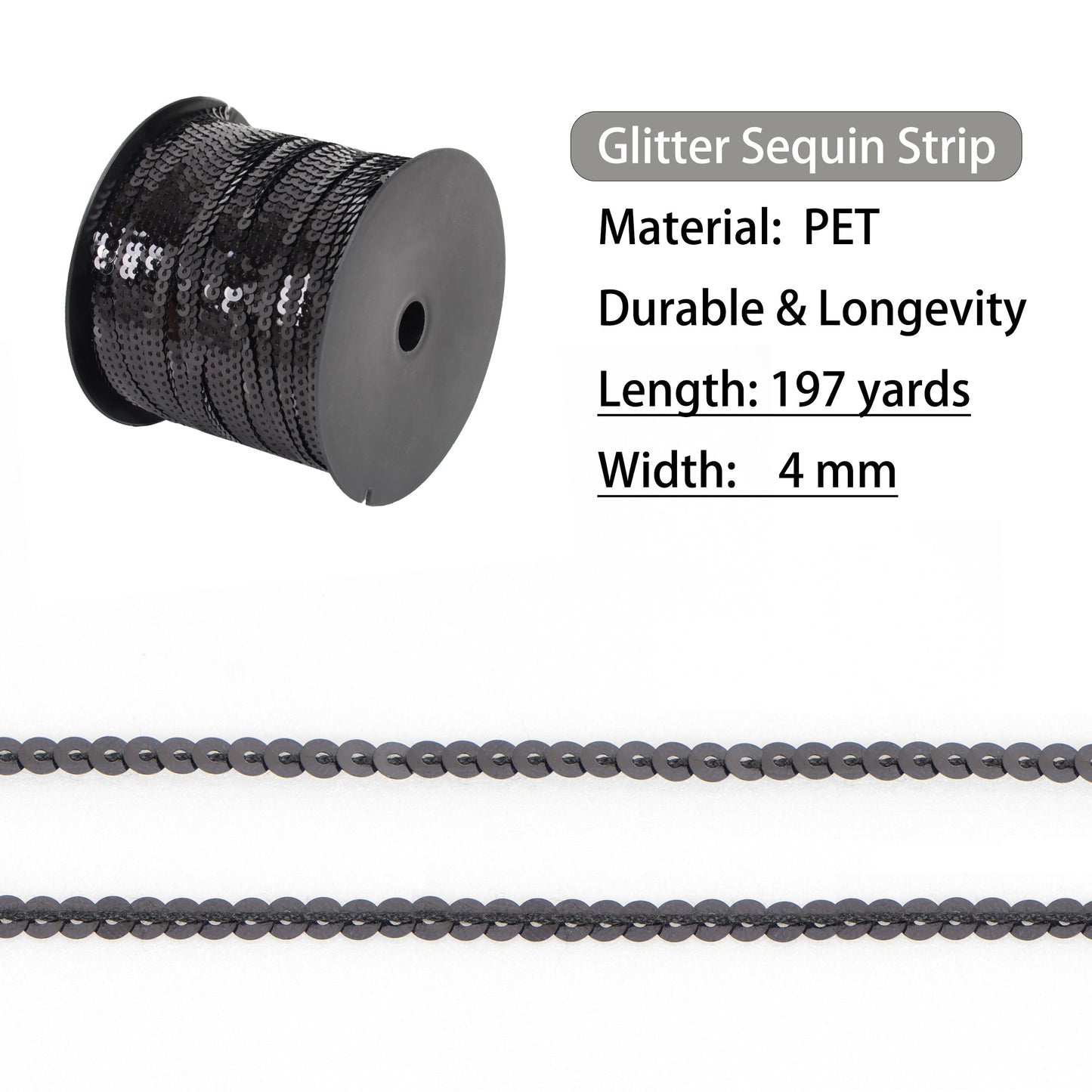 Flat Sequin Strip, 4mm String Metallic Sequin Strand, Paillette Metallic Sequin Trim Sewing String for DIY Crafts Embellishment, 197 Yards