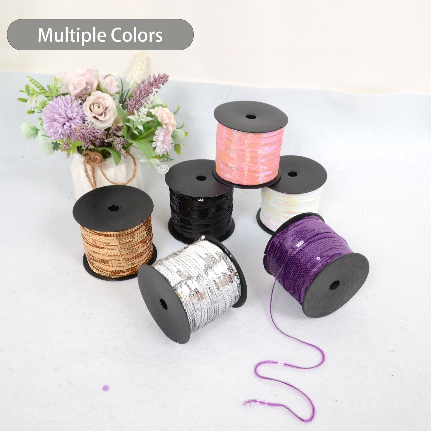 Flat Sequin Strip, 4mm String Metallic Sequin Strand, Paillette Metallic Sequin Trim Sewing String for DIY Crafts Embellishment, 197 Yards