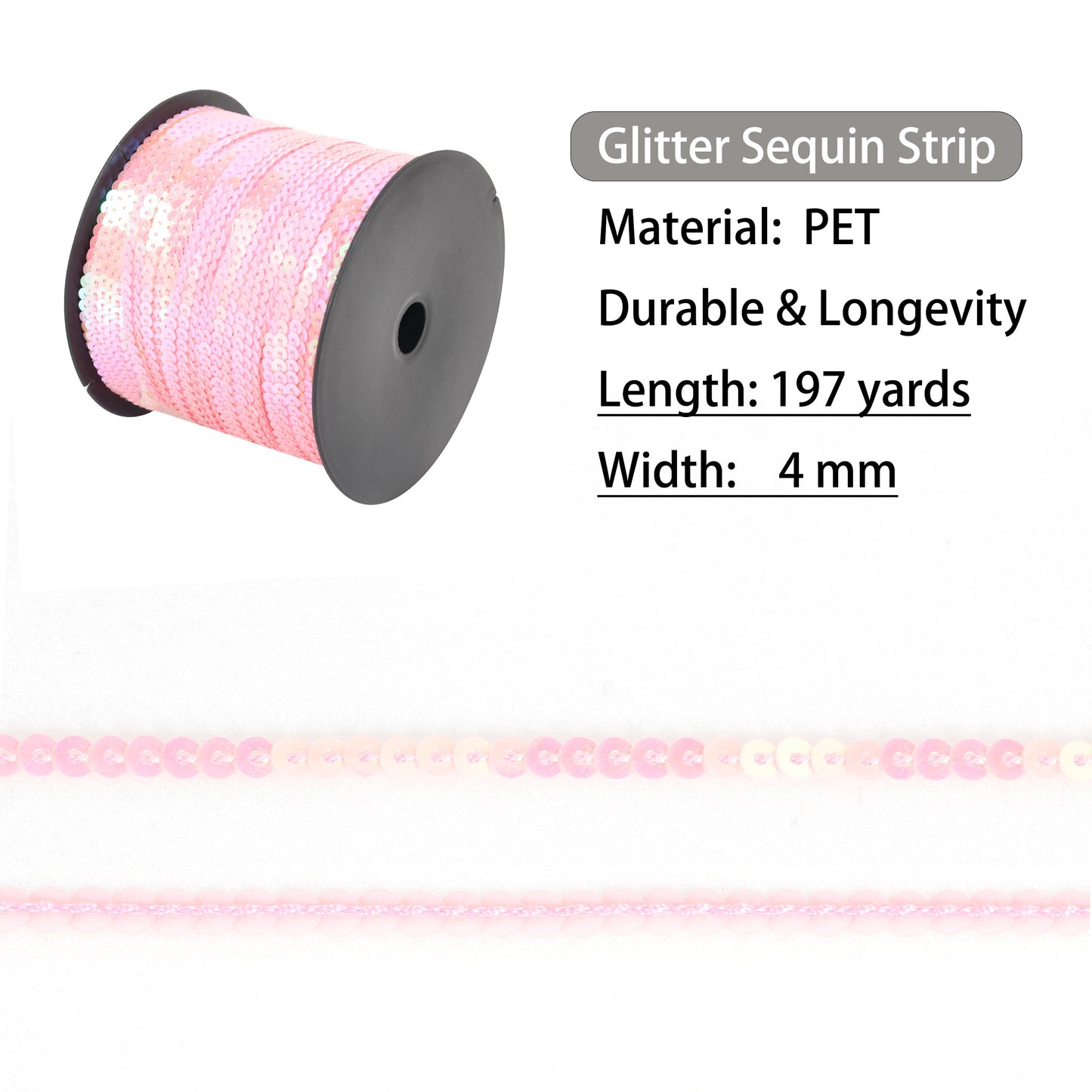 Flat Sequin Strip, 4mm String Metallic Sequin Strand, Paillette Metallic Sequin Trim Sewing String for DIY Crafts Embellishment, 197 Yards