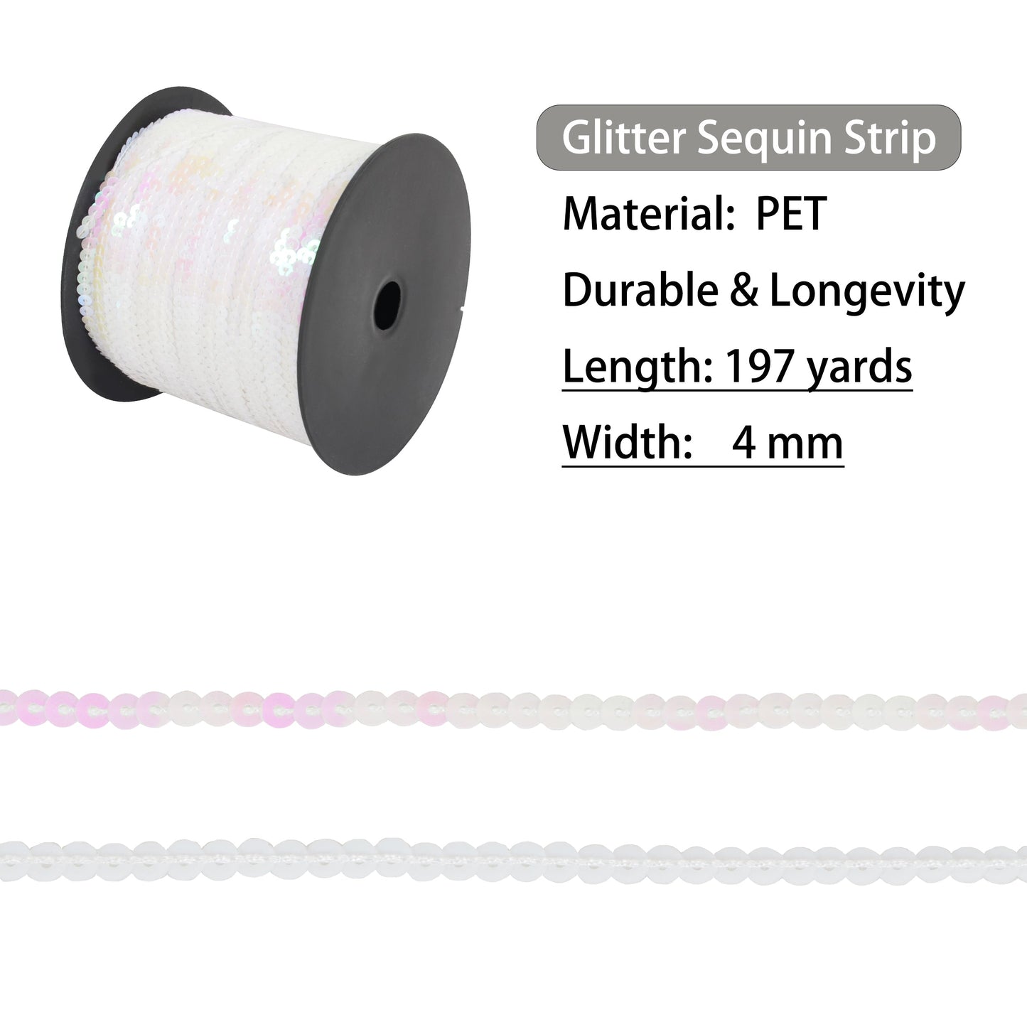 Flat Sequin Strip, 4mm String Metallic Sequin Strand, Paillette Metallic Sequin Trim Sewing String for DIY Crafts Embellishment, 197 Yards