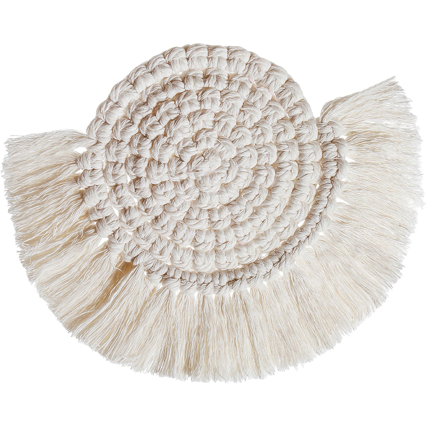 Woven Fiber Coaster with Fringe Detail for Tabletop Protection and Decorative Candle Display