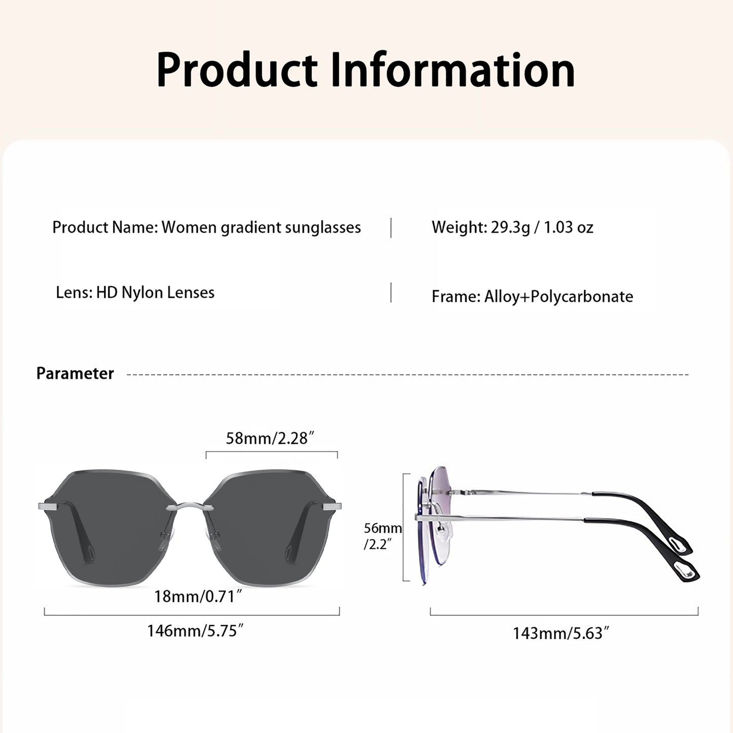 Women's Stylish Hexagonal Rimless Gradient Sunglasses for Fashion