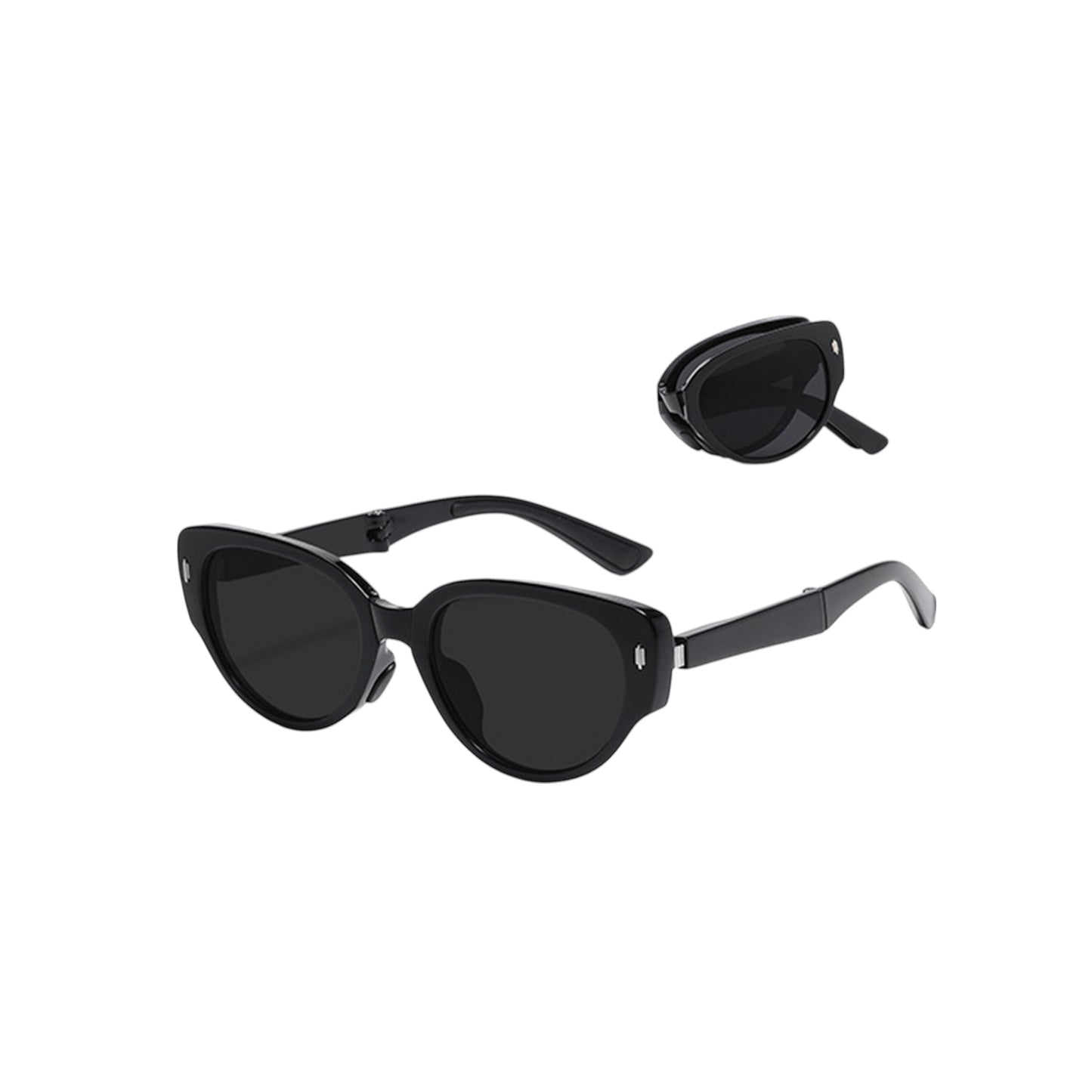 Women's Foldable Cat Eye Sunglasses with Compact Round Storage Case and UV Protection