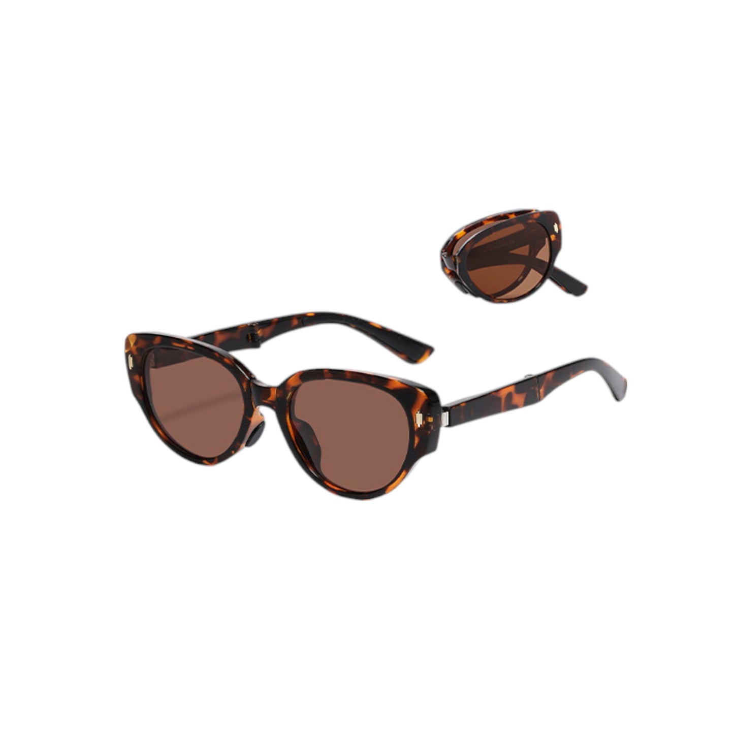 Women's Foldable Cat Eye Sunglasses with Compact Round Storage Case and UV Protection