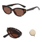 Women's Foldable Cat Eye Sunglasses with Compact Round Storage Case and UV Protection