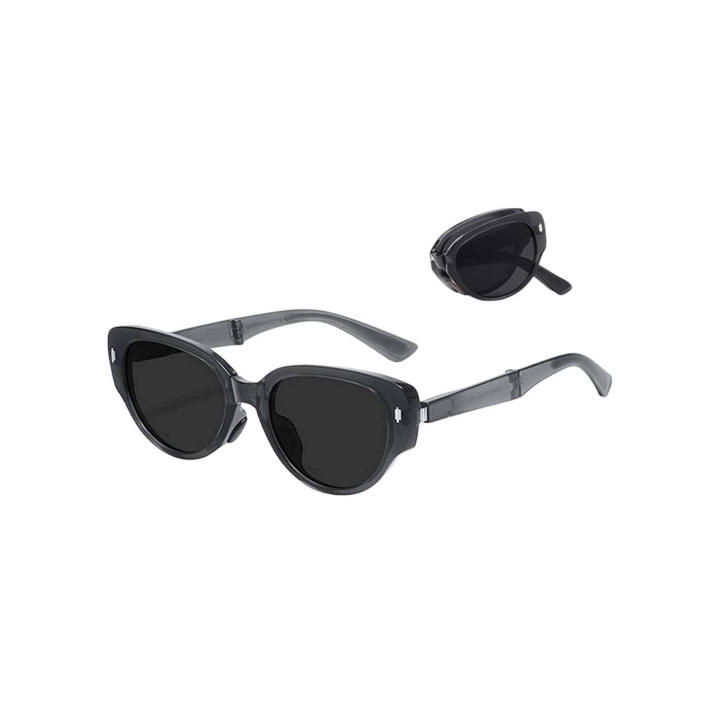 Women's Foldable Cat Eye Sunglasses with Compact Round Storage Case and UV Protection