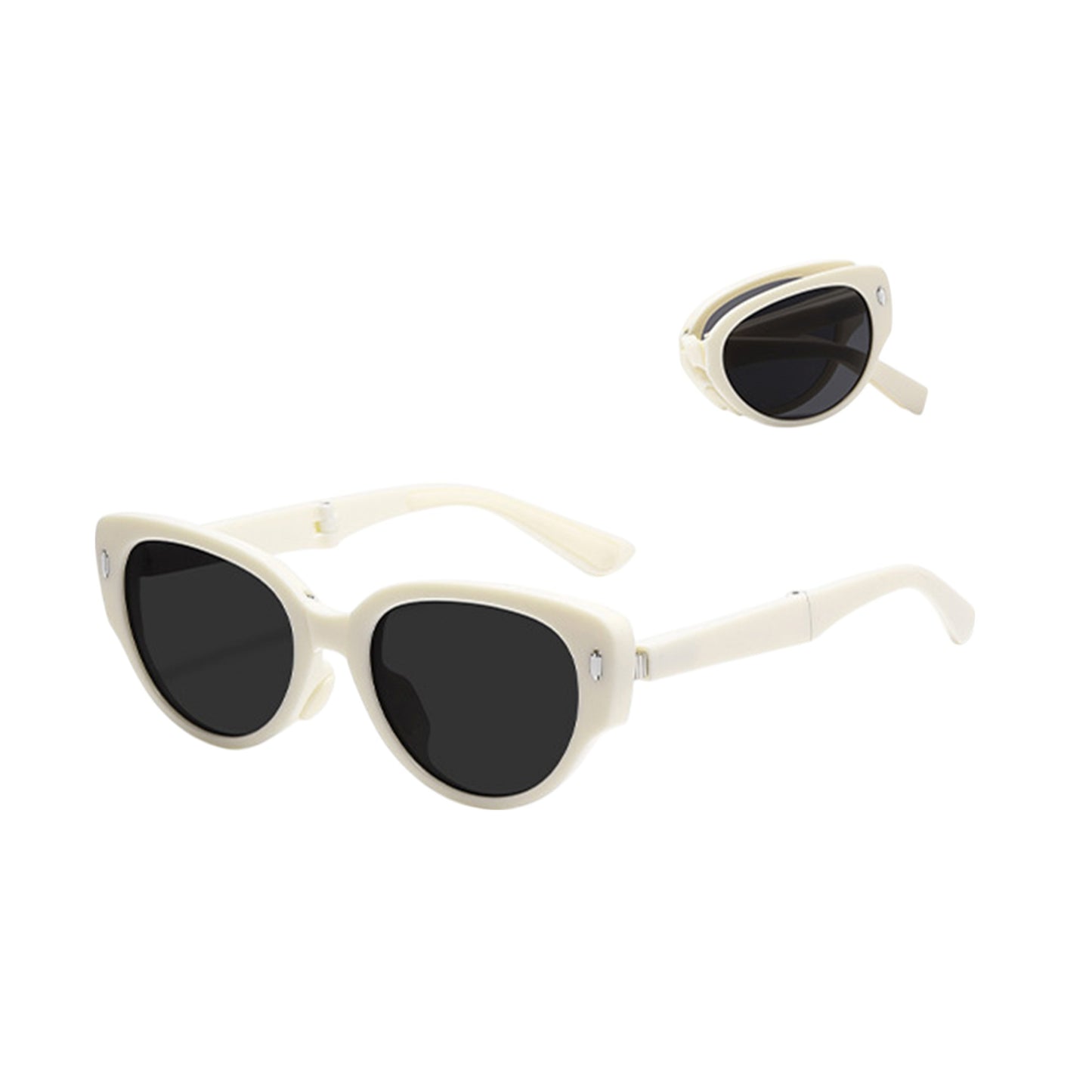 Women's Foldable Cat Eye Sunglasses with Compact Round Storage Case and UV Protection