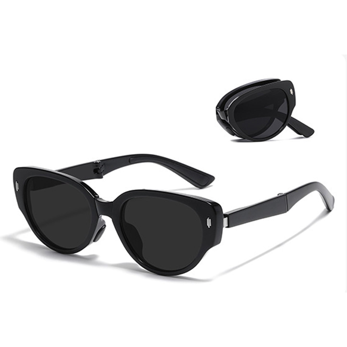 Women's Foldable Tortoiseshell Cat Eye Sunglasses with UV Protection and Compact Storage Case