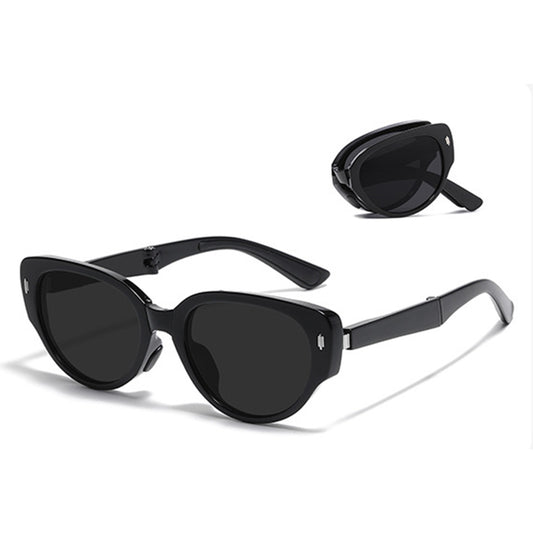 Women's Foldable Tortoiseshell Cat Eye Sunglasses with UV Protection and Compact Storage Case