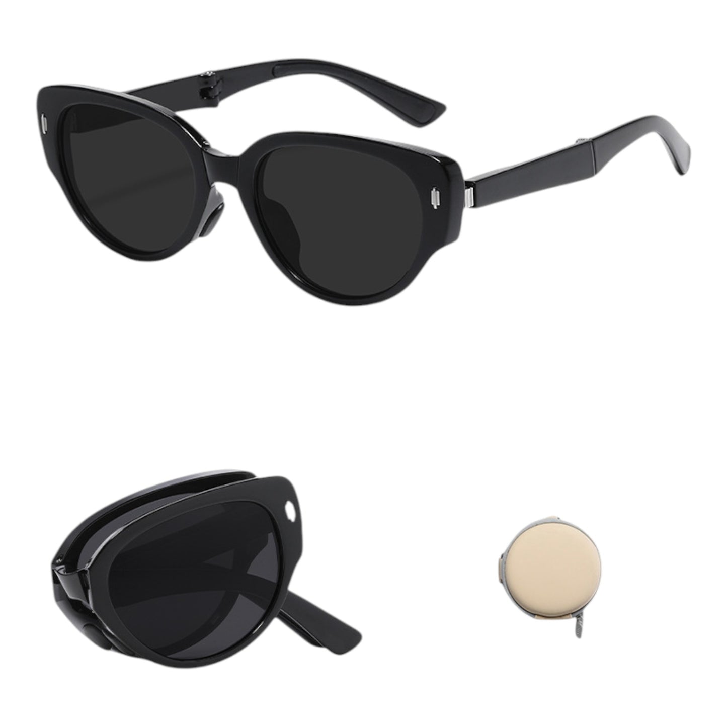 Women's Foldable Tortoiseshell Cat Eye Sunglasses with UV Protection and Compact Storage Case
