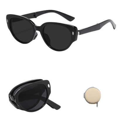 Women's Foldable Tortoiseshell Cat Eye Sunglasses with UV Protection and Compact Storage Case