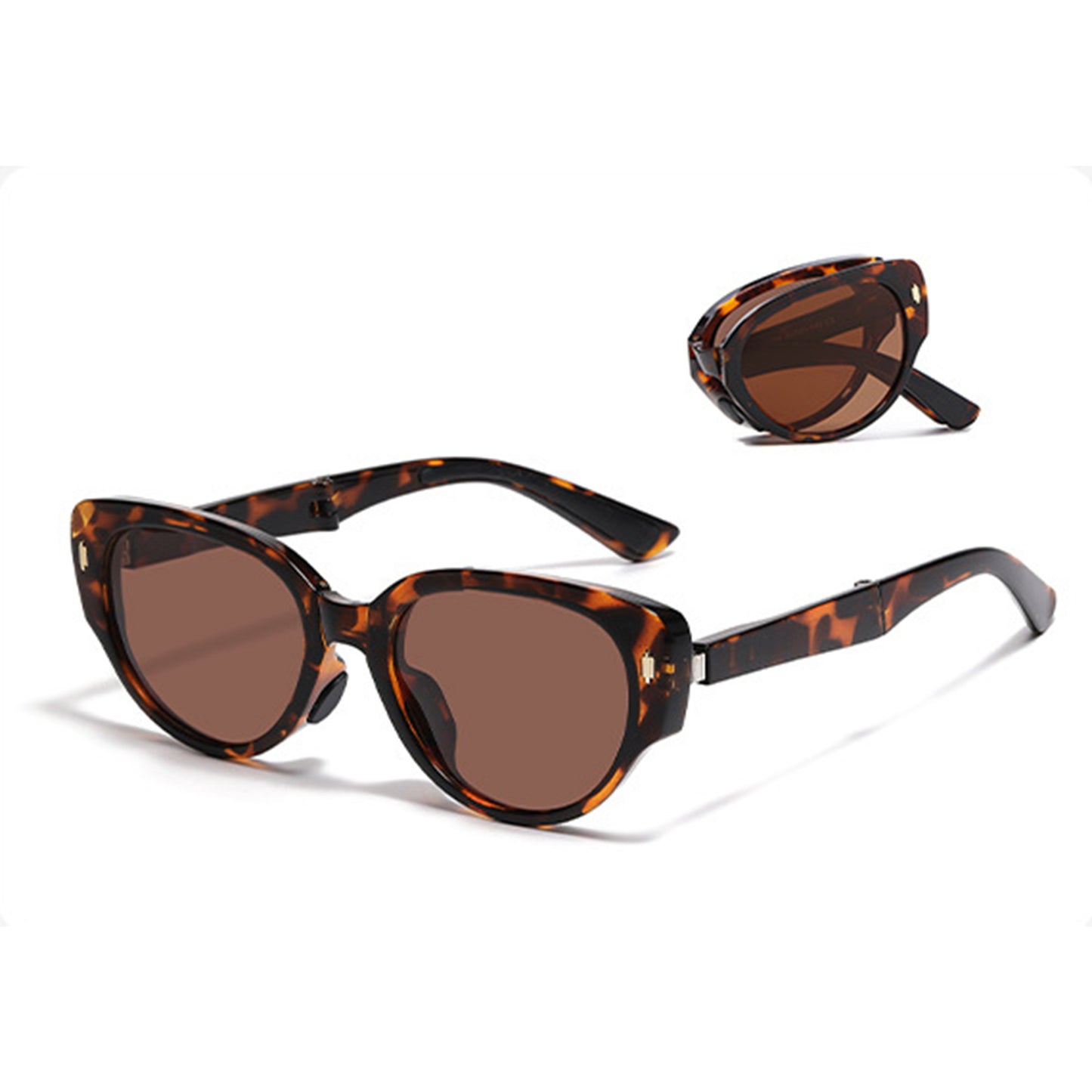 Women's Foldable Tortoiseshell Cat Eye Sunglasses with UV Protection and Compact Storage Case