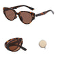 Women's Foldable Tortoiseshell Cat Eye Sunglasses with UV Protection and Compact Storage Case