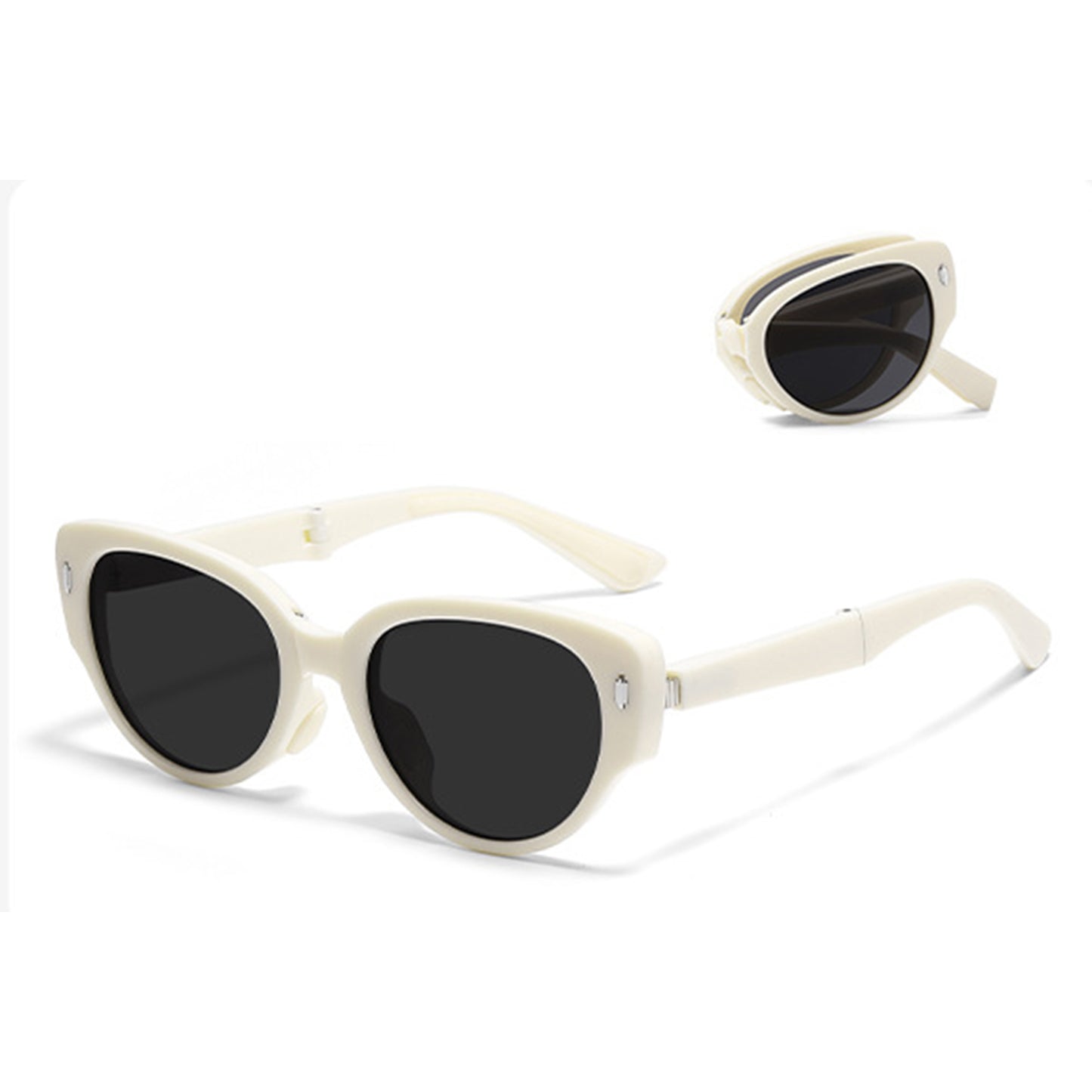 Women's Foldable Tortoiseshell Cat Eye Sunglasses with UV Protection and Compact Storage Case